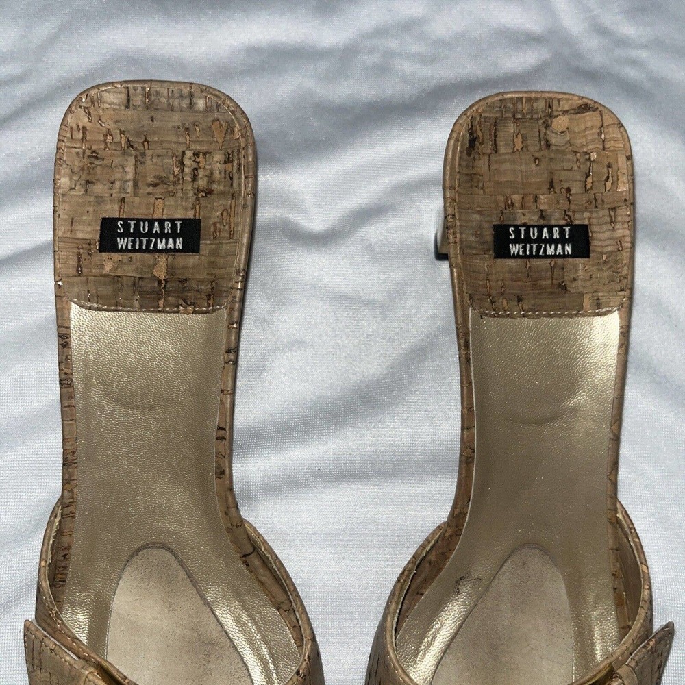 Stuart Weitzman Cork Gold Heels Size 8 - image 6